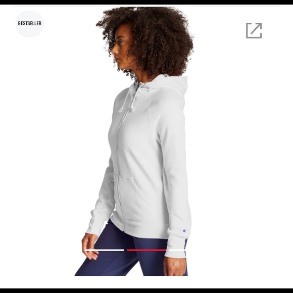 A White Champion Powerblend Zip Hoodie - Picture 6 of 8